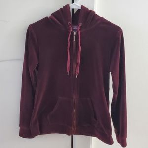 Gloria Vanderbilt Velvet Maroon Zipup Hoodie
